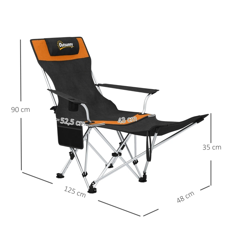 Set di 2 sedie da campeggio pieghevoli con poggiapiedi e portabicchiere removibile colore arancione.