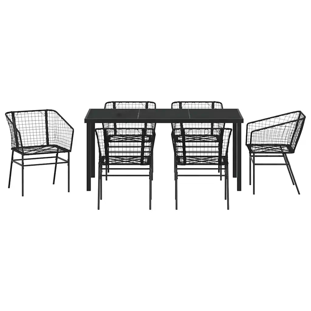 Set da Pranzo per Giardino 7 pz | Set Salotto da Giardino Nero polyrattan
