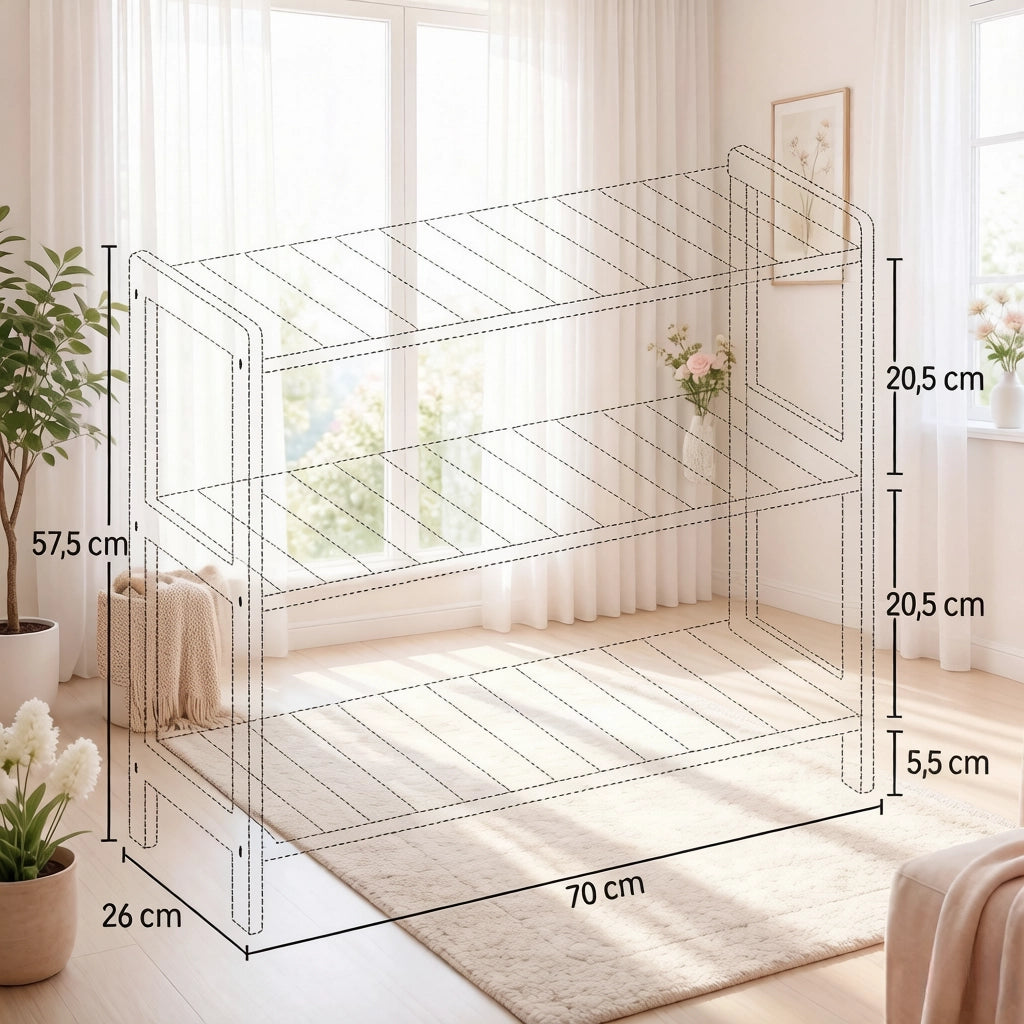 Scarpiera a 3 ripiani - per ingresso - in MDF e legno - 70×26×57.5 cm - bianco