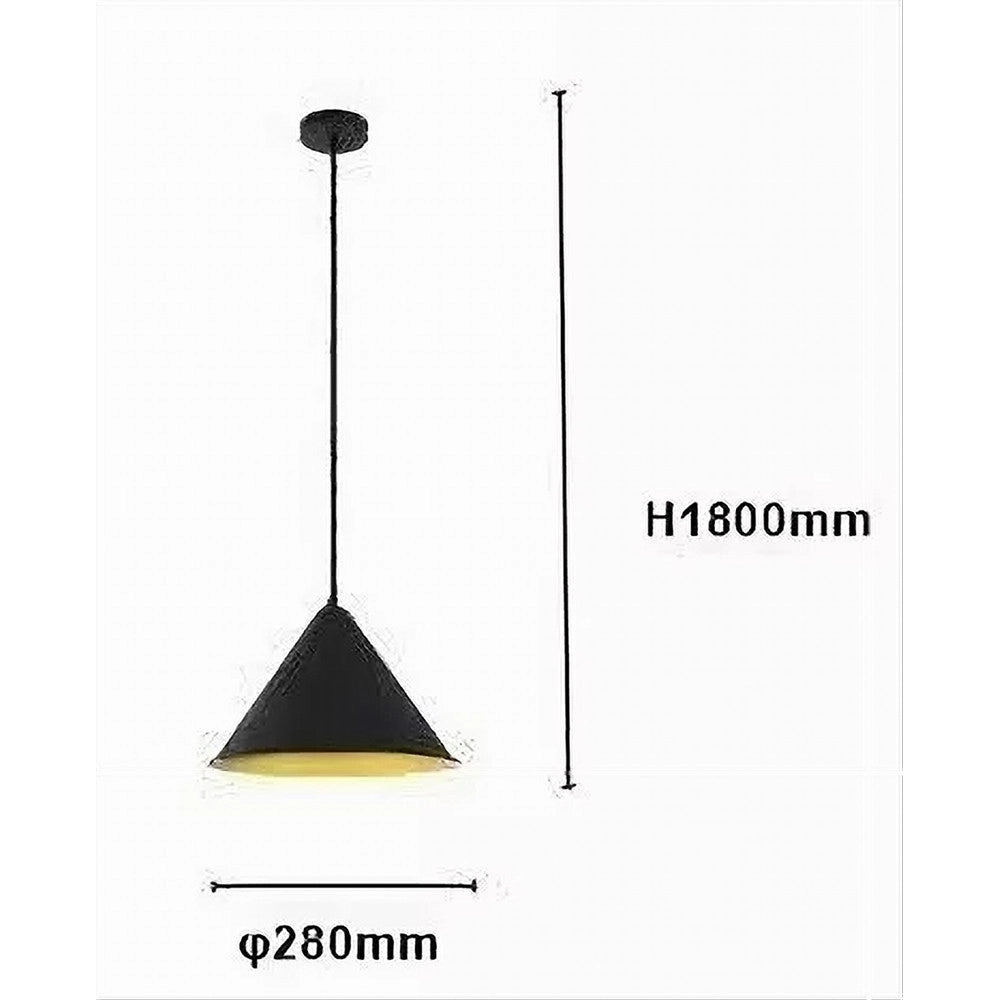 Trade Shop - Lampadario A Sospensione E27 Ferro Paralume Moderno Contemporaneo Cono Nero Oro 33351 -