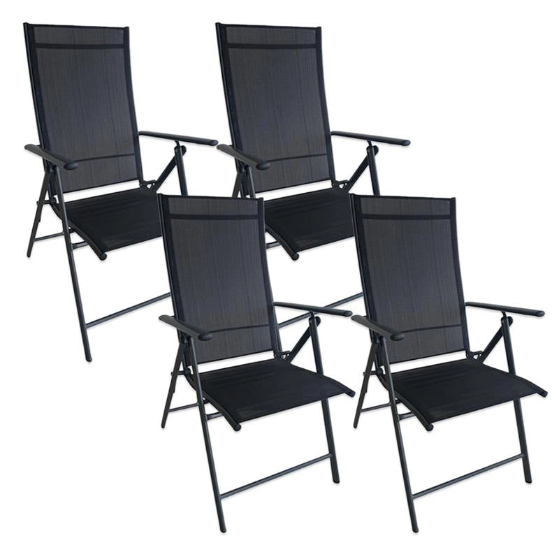 SET 4 SEDIE PIEGHEVOLI ANTIBES 7 POSIZIONI STRUTTURA IN ACCIAIO SEDUTA IN TEXTILENE COLORE NERO 57X68X105 CM