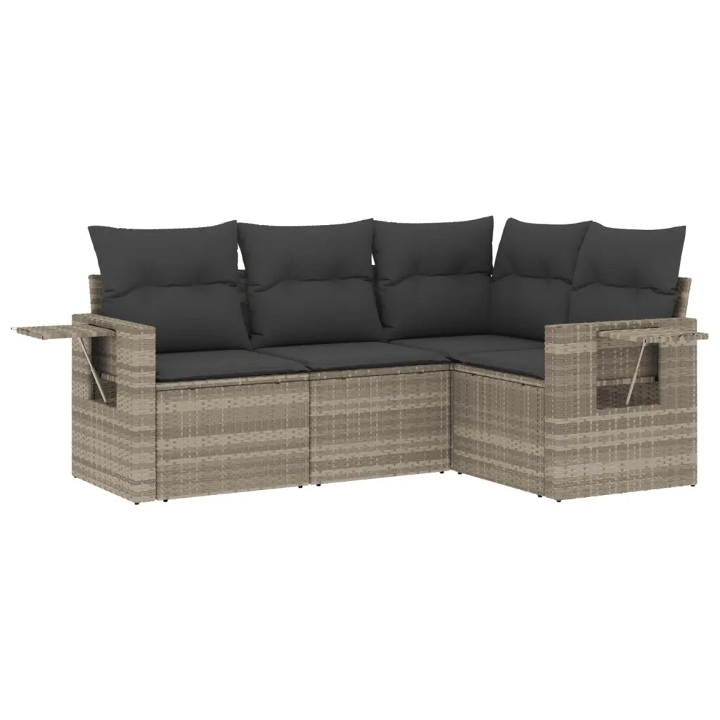 Set Divano da Giardino 4pz | Set Salotto da Giardino con Cuscini Grigio Chiaro Polyrattan