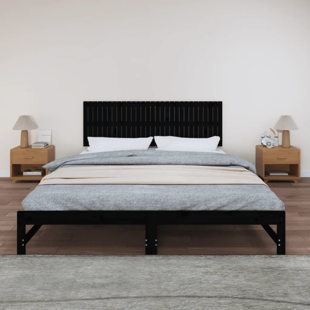 Testiera | Testata da Parete Nera 185x3x60 cm in Legno Massello di Pino