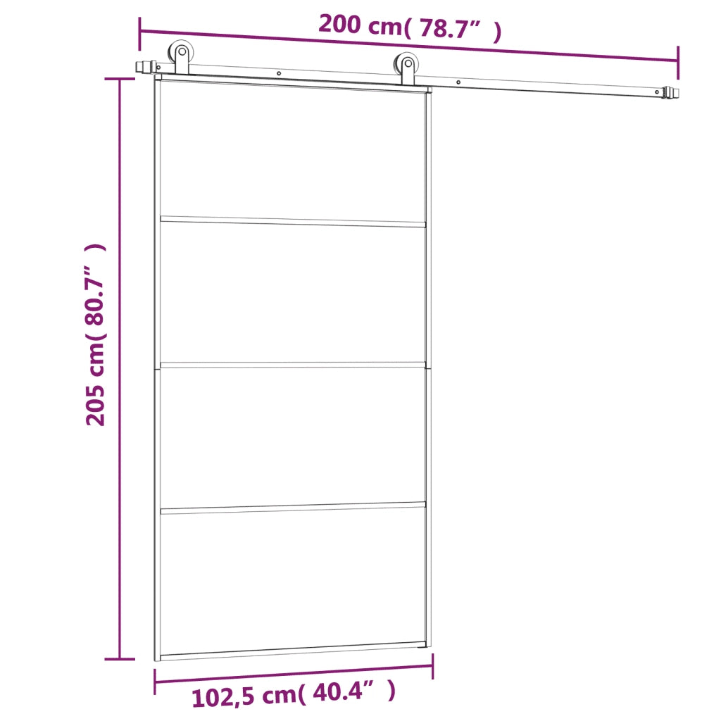 Porta Scorrevole con Ferramenta 102,5x205cm Vetro ESG Alluminio 3152150