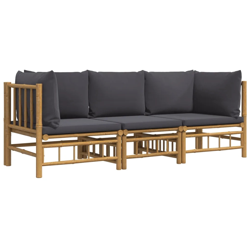 Set Salotto da Giardino 3pz con Cuscini Grigio Scuro Bambù 3155215