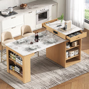 Tavolo da pranzo - isola cucina su ruote - piano estraibile - bar con prese - naturale - per cucina e sala