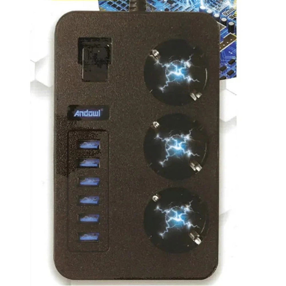 Trade Shop - Multipresa Con 6 Porte Usb + 3 Prese Schuko Con Interruttore Ricarica Rapida 3,1a Q-pc6 -
