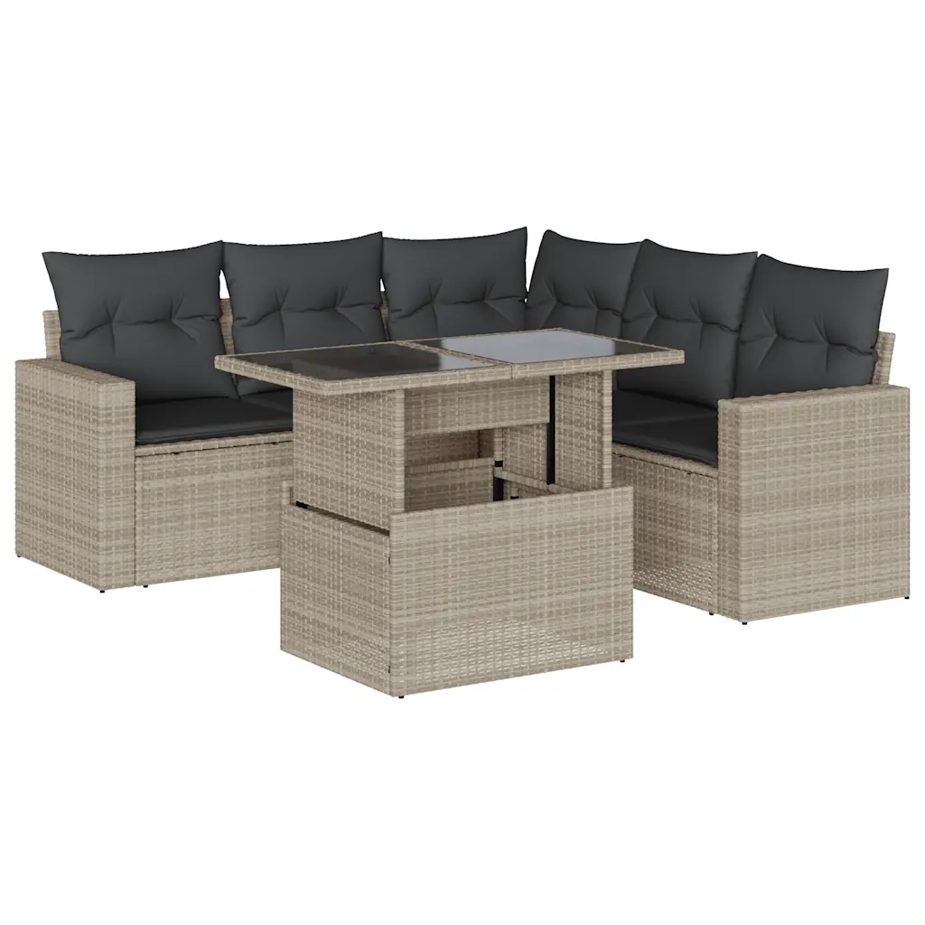 vidaXL Set Divano da Giardino 6pz con Cuscini Grigio Chiaro Polyrattan