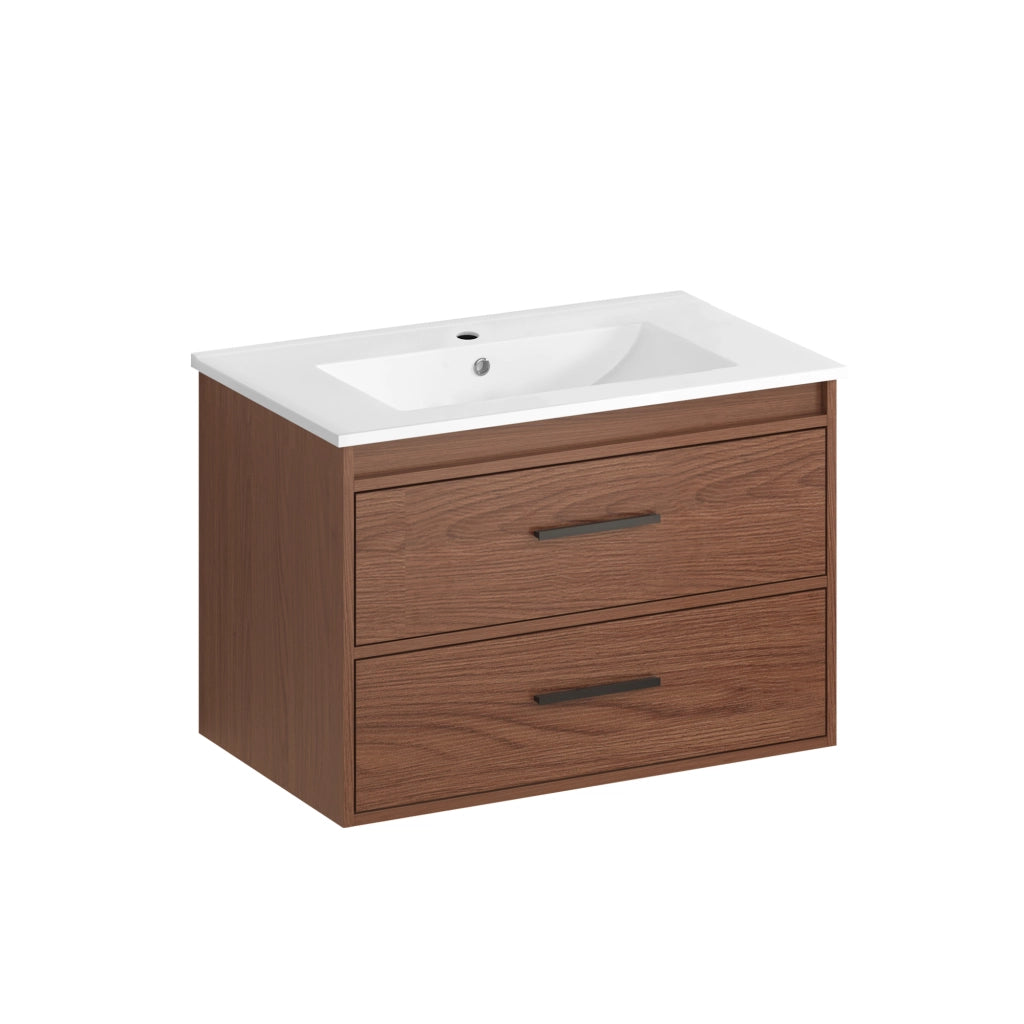Mobile da bagno in MDF effetto marrone rossiccio con due cassetti