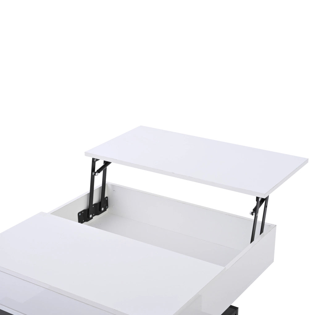 Tavolino da salotto quadrato sollevabile con piano girevole 360°; 70x70x40/55 cm; bianco nero