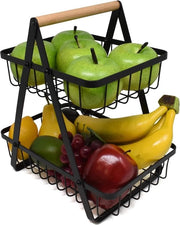Contenitore a doppia altezza nero per frutta e verdura - cestelli in acciaio inossidabile per frutta - contenitore per frutta e verdura spaziale per la cucina - contenitore per verdura a filo aperto - contenitore per frutta