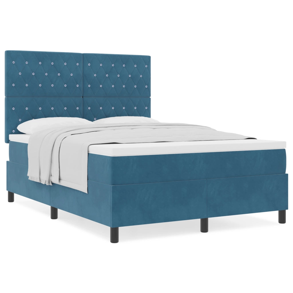 Letto a Box con Materasso Blu Scuro 140x190 cm Velluto