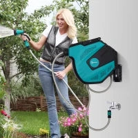 DURHAND Avvolgitubo Automatico a Parete con 7 Modalità di Irrigazione, in Plastica, 44x22.5x41 cm, Nero e Verde