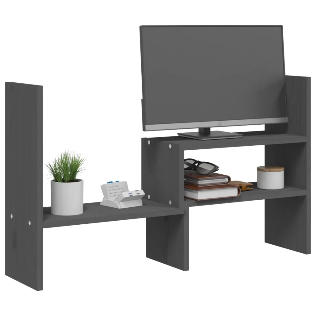 Supporto Monitor Grigio (39-72)x17x43 cm Legno Massello di Pino 814011