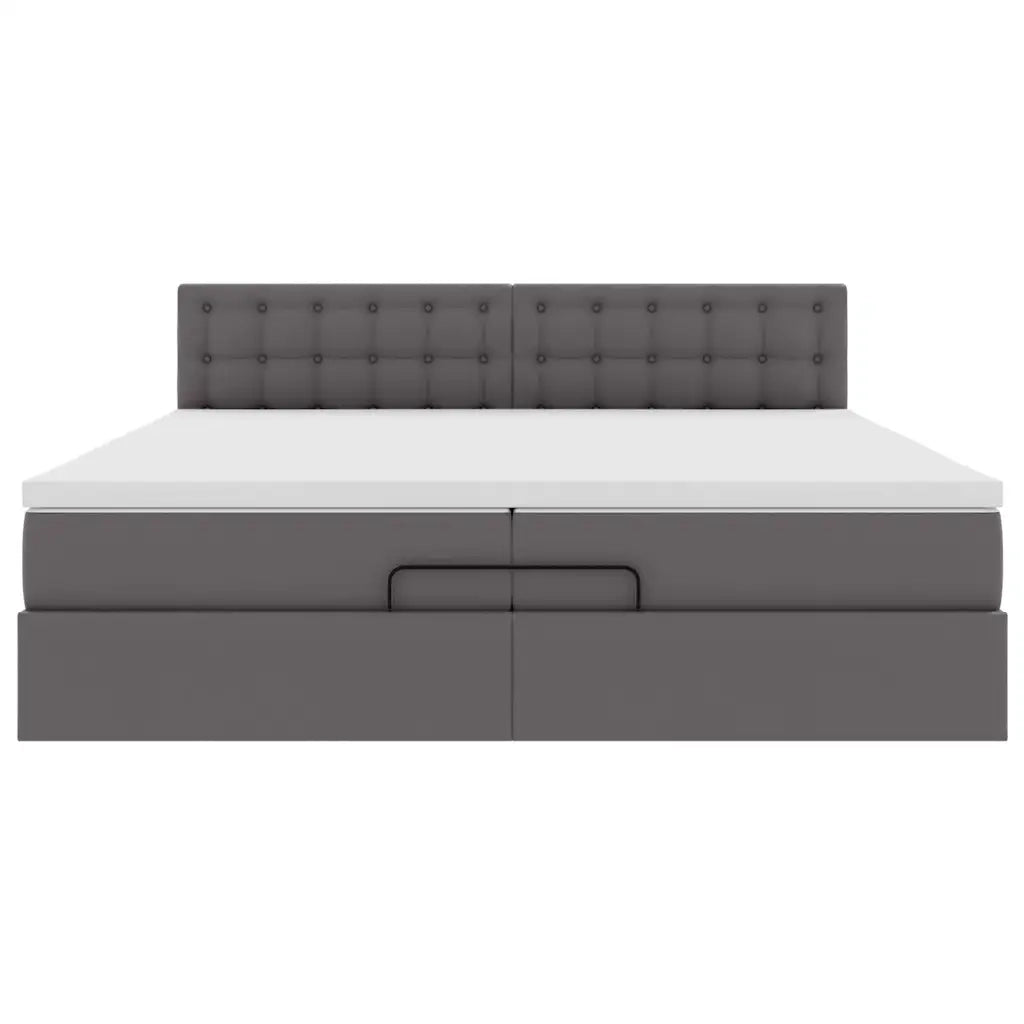 Struttura Letto Pouf con Materasso Grigio 200x200 cm Similpelle 3312175