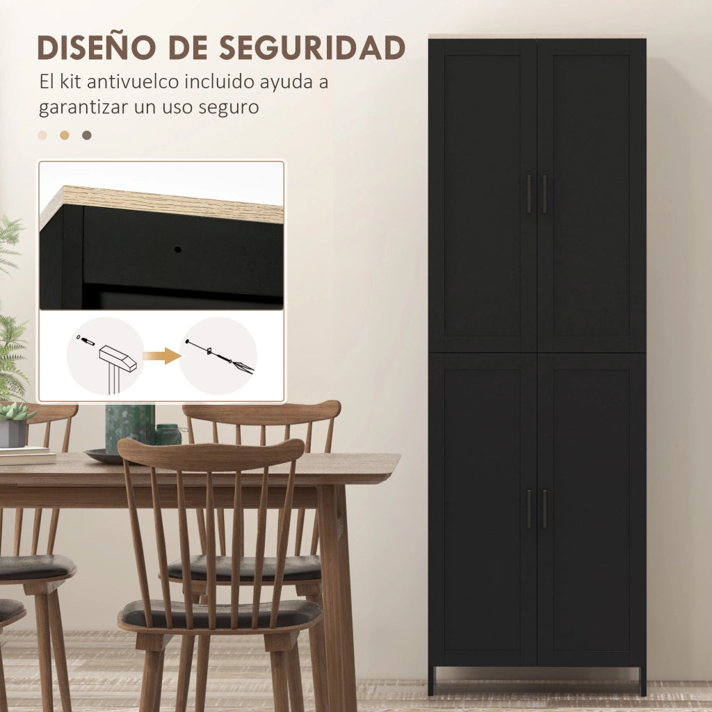 Armadio da Cucina con 4 Ante e Ripiani Aggiustabili ¨C zephmum ¨C Nero 60x30x170 cm