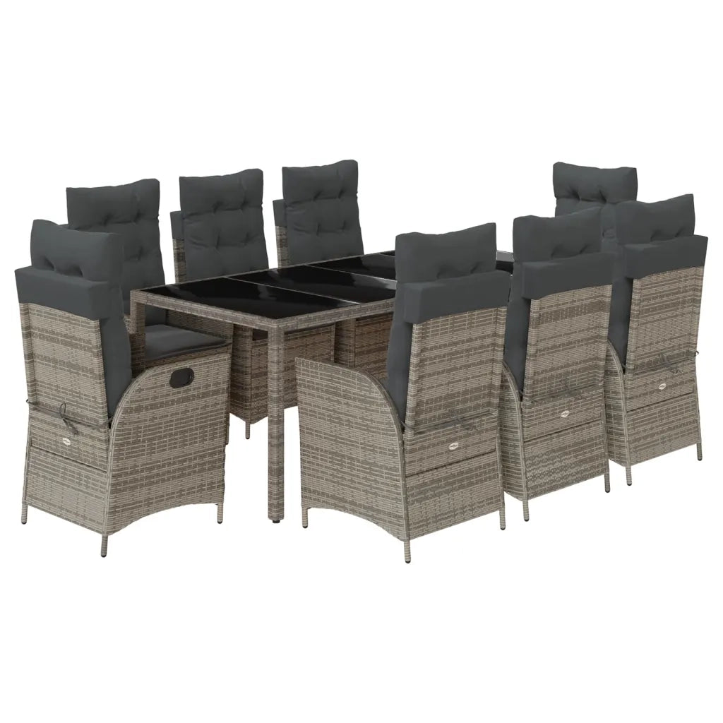 Set da Pranzo da Giardino 9 pz con Cuscini in Polyrattan Grigio 3213084