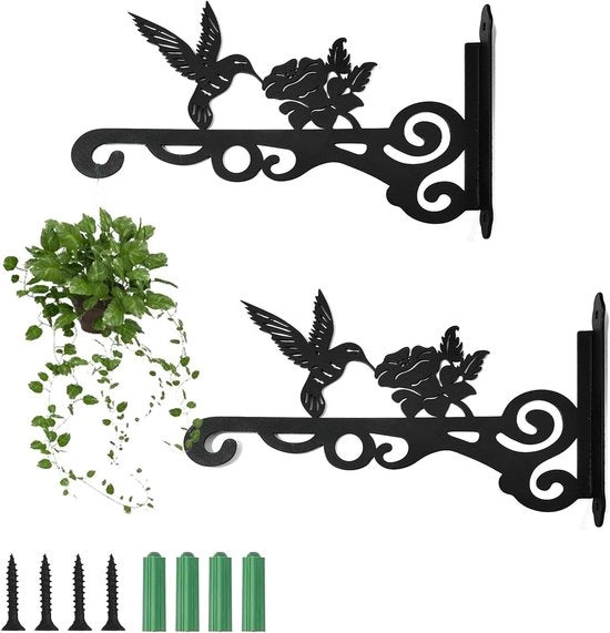 Sostegni per Piante da Parete per Cestini, Lampade e Nidi per Uccelli (Nero) - 2pz