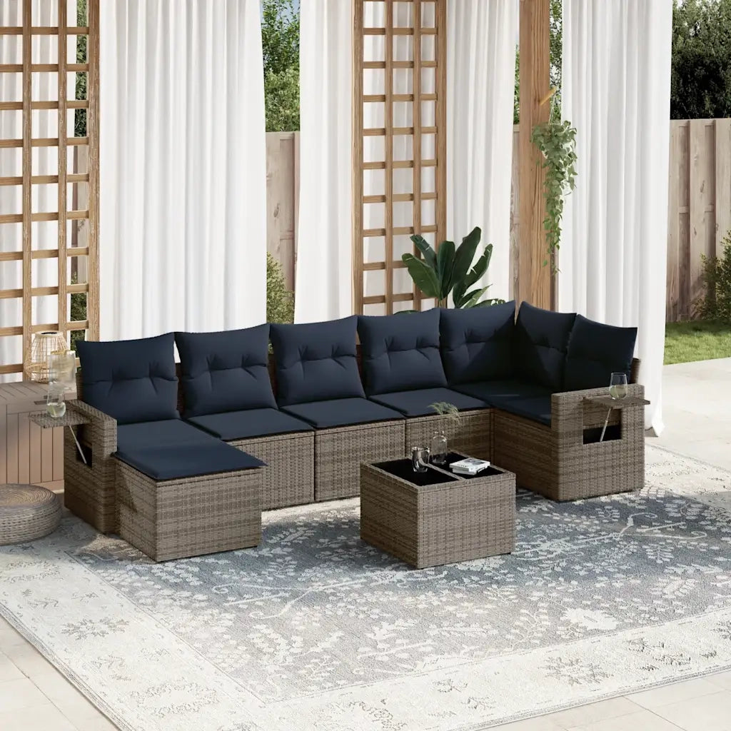 Set Divani da Giardino 8 pz con Cuscini Grigio in Polyrattan 3220490