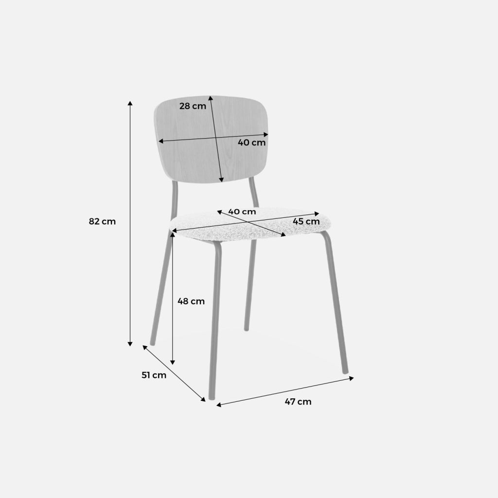 Set 2 sedie bouclé struttura in legno con gambe in metallo, bianco