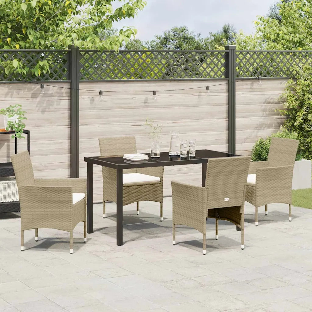 Set da Pranzo per Giardino con cuscino 5 pcs Beige polyrattan 3379739