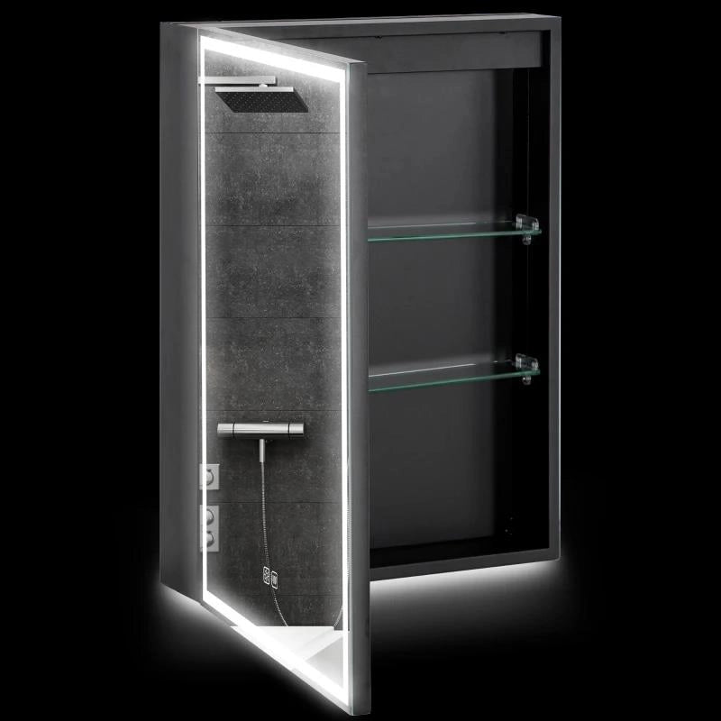 ARMADIETTO BAGNO CON SPECCHIERA, LUCI LED REGOLABILI E FUNZIONE ANTI-APPANNAMENTO, NERO