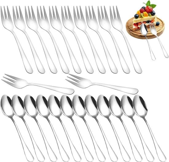 Set di forchette per caffè 24 pezzi - Forchette per torta - Forchette da tavola - Piccole forchette - Acciaio inossidabile - Resistenti al lavastoviglie - Set di posate