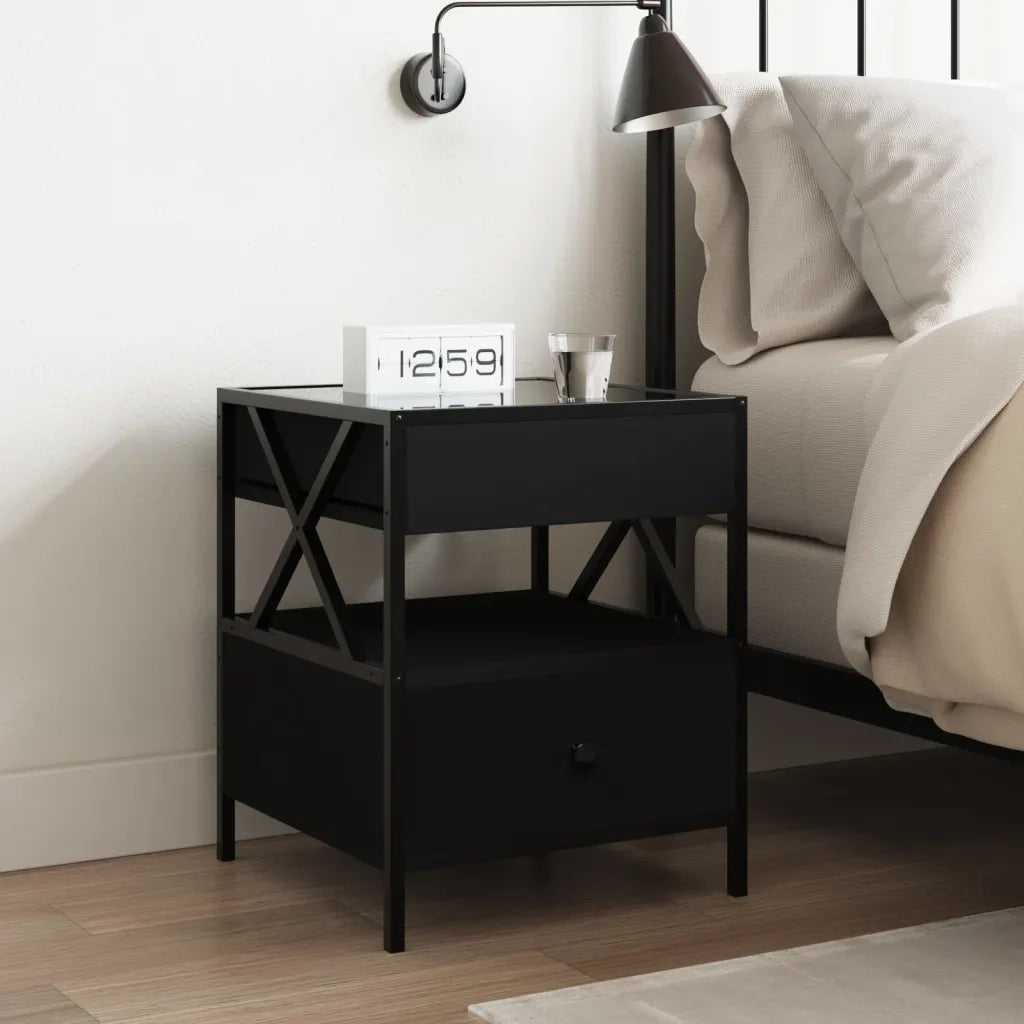 Tavolino da Salotto con LED Nero 40x40x30 cm