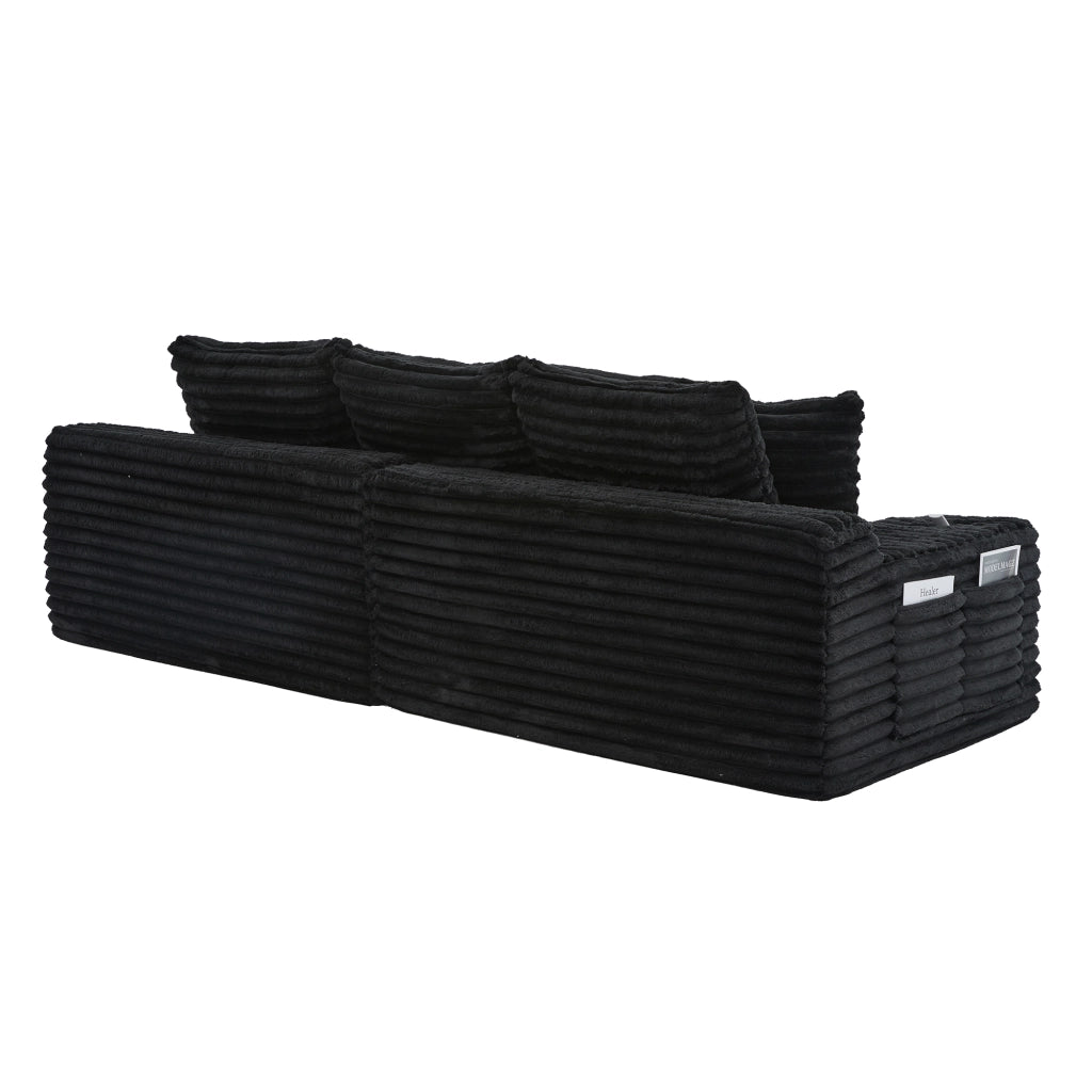 Divano modulare con tasche laterali e portabicchieri in velluto a coste nero 273 × 98 × 87 cm