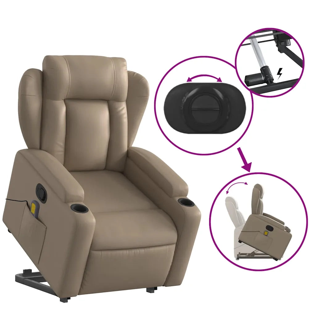 Poltrona Alzapersone Massaggi Reclinabile Cappuccino Similpelle