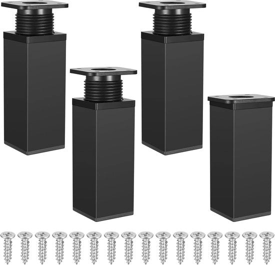 4 piedini per tavolo regolabili, piedini per tavolo in metallo regolabili in altezza, piedini per cucina regolabili (6CM) - nero