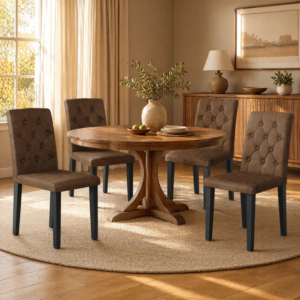 SEDIA DA PRANZO Set da 4 pezzi 89 cm Marrone e Nero in Tessuto e Metallo