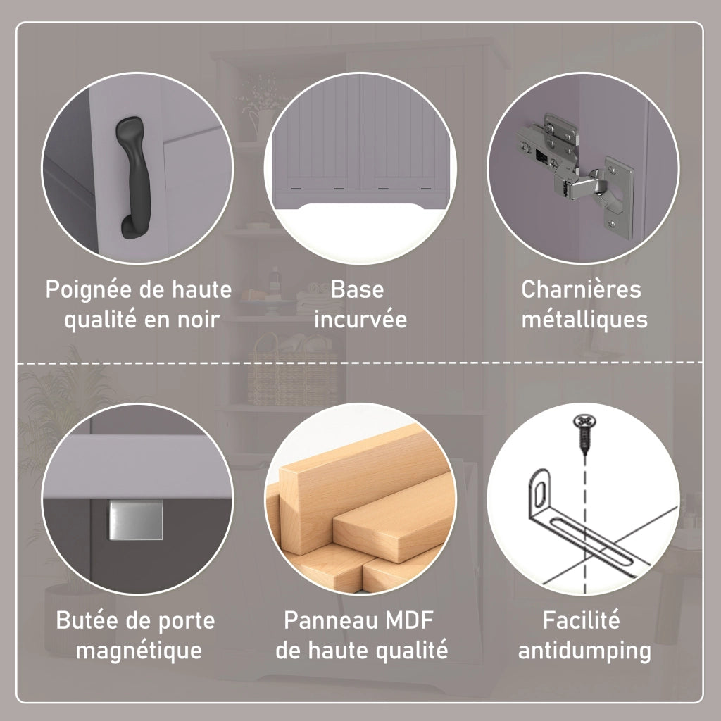 Armadietto da bagno con cesti portabiancheria e ripiani regolabili per bagno in MDF grigio 78 × 35 × 172 cm