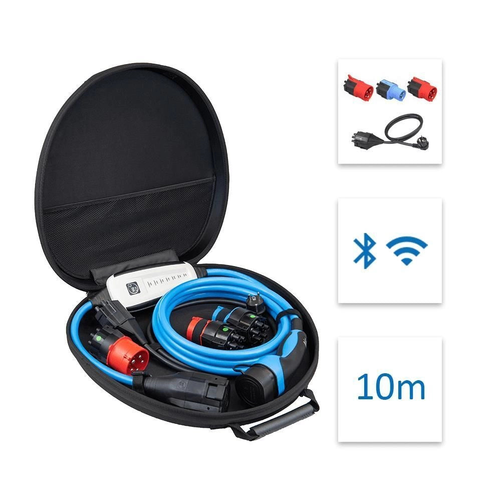 NRGkick 12101061 Caricabatteria per veicolo Presa Type 2 Potenza 22 kW Corrente 32 A Lunghezza cavo 10 m Wi-Fi Bluetooth IP67 colore Nero Blu Rosso