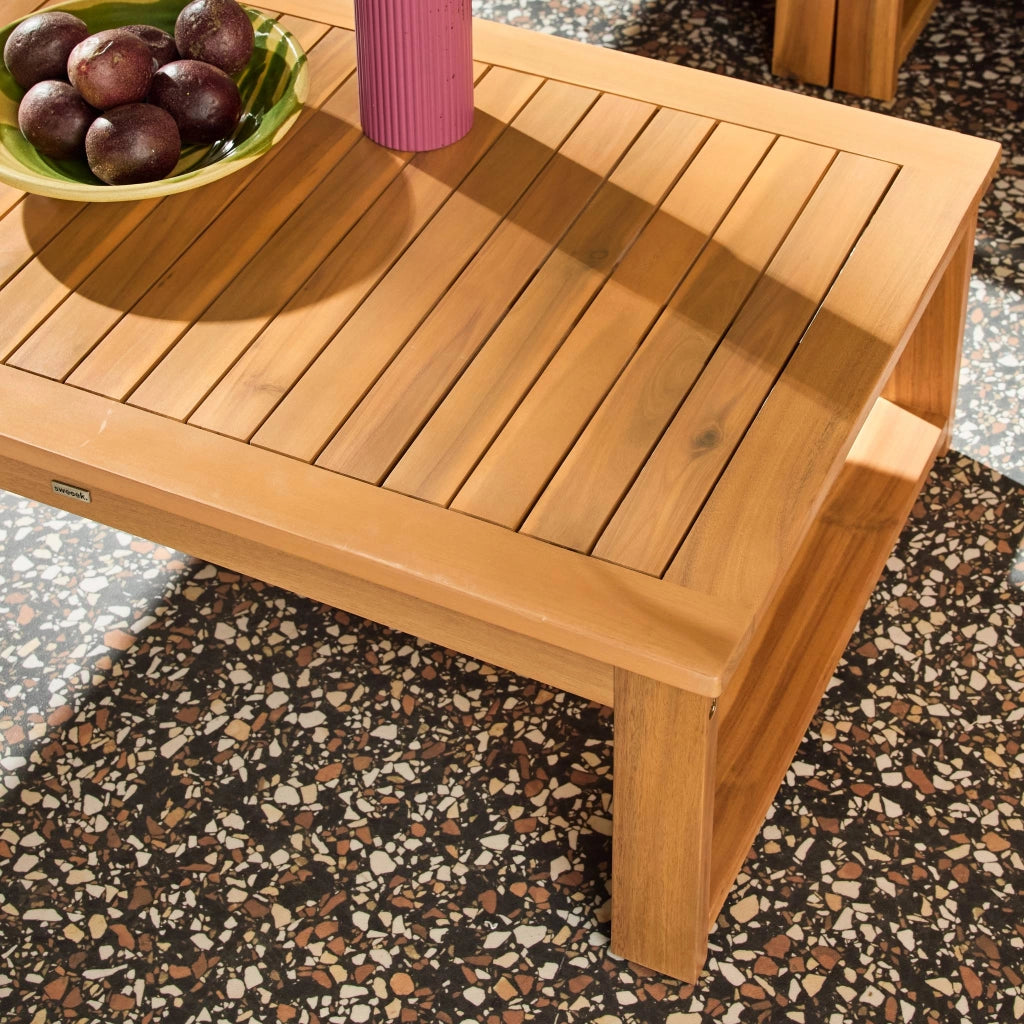 Salotto da giardino modulare in legno di acacia e tessuto beige, 4