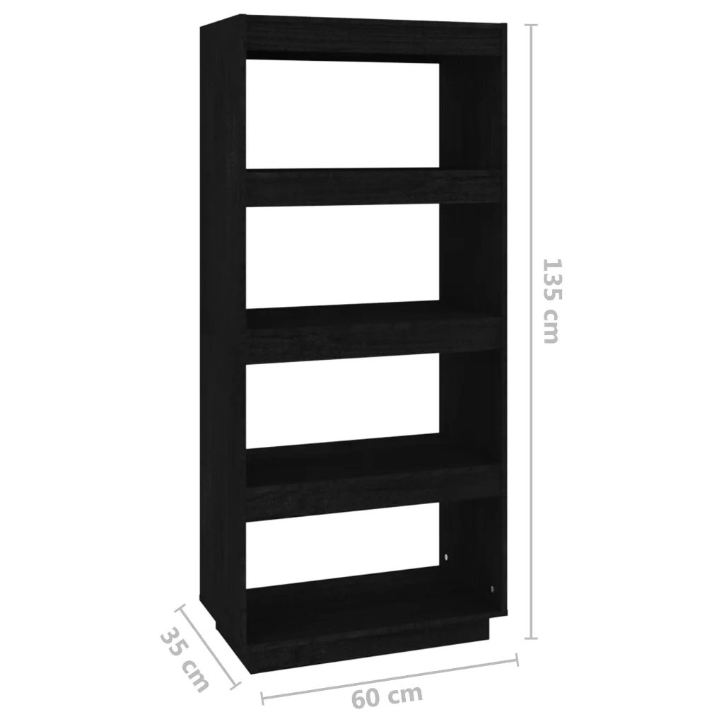 Libreria Divisorio-Scaffale per Libri-Mobile di Stoccaggio Nero 60x35x135 cm in Legno Massello di Pino