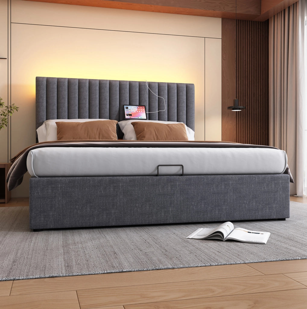 Letto matrimoniale 140x200 con LED, USB e contenitore