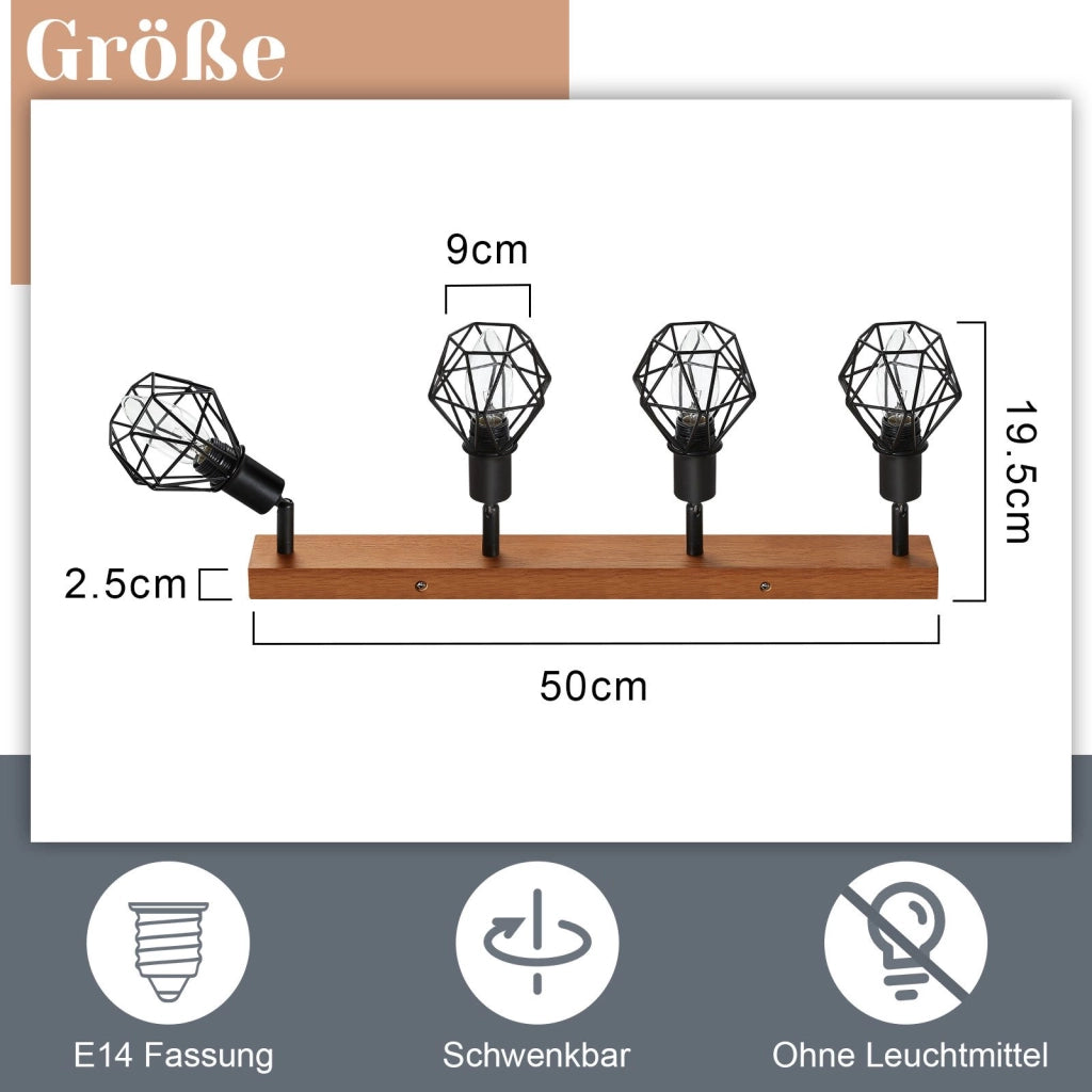 ZMH Faretto da soffitto in legno retrò metallici 4 pezzi neri orientabili 350° E14 25W