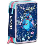 Trade Shop - Astuccio Stitch E Lilo 3 Zip Per Scuola Elementare Completo Di Accessori Seven -