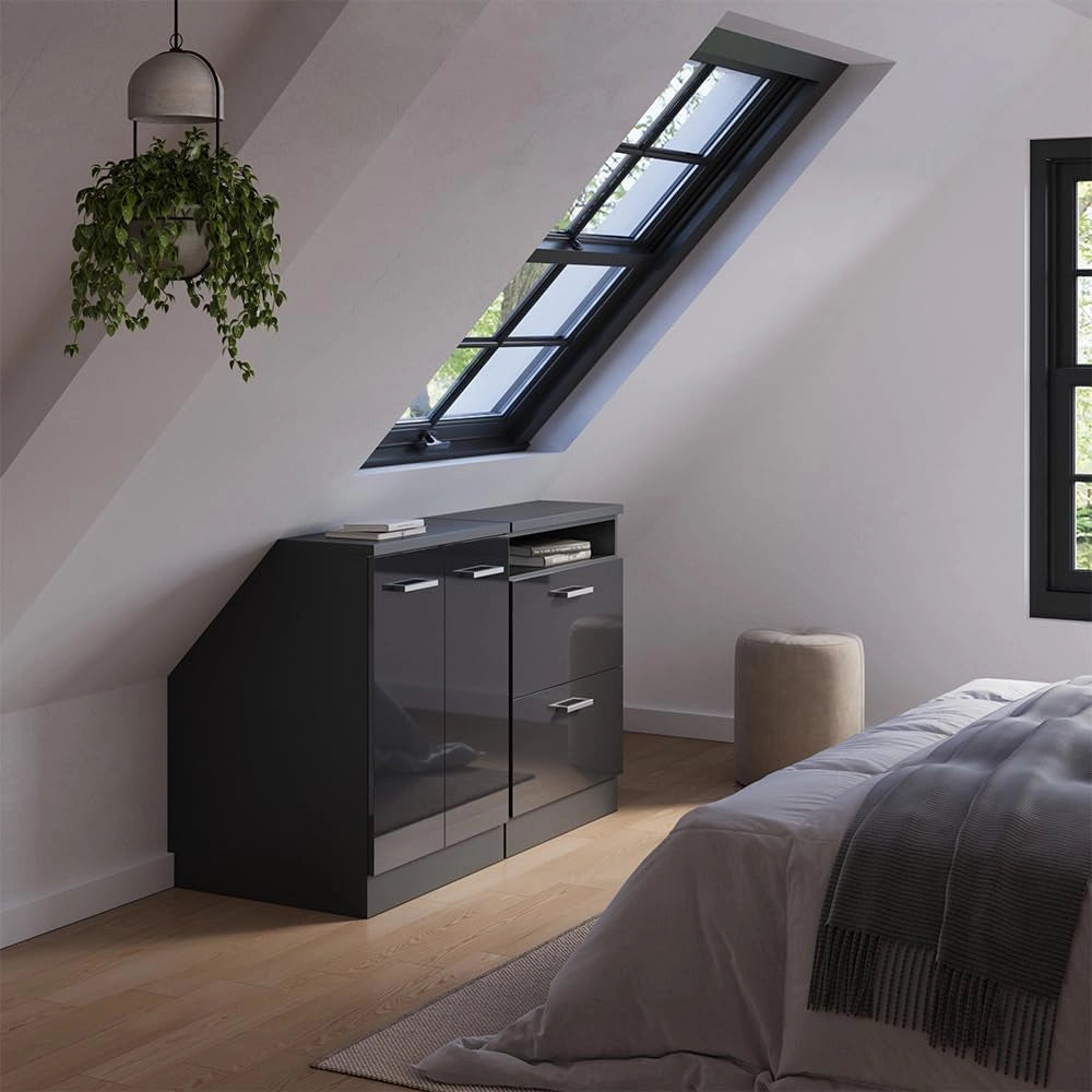 Set di mobili sottotetto Rion, Antracite lucido, 120 cm Set di 2 carcasse armadio profondità 60 cm, adatto per il salvaspazio sotto tetti spioventi