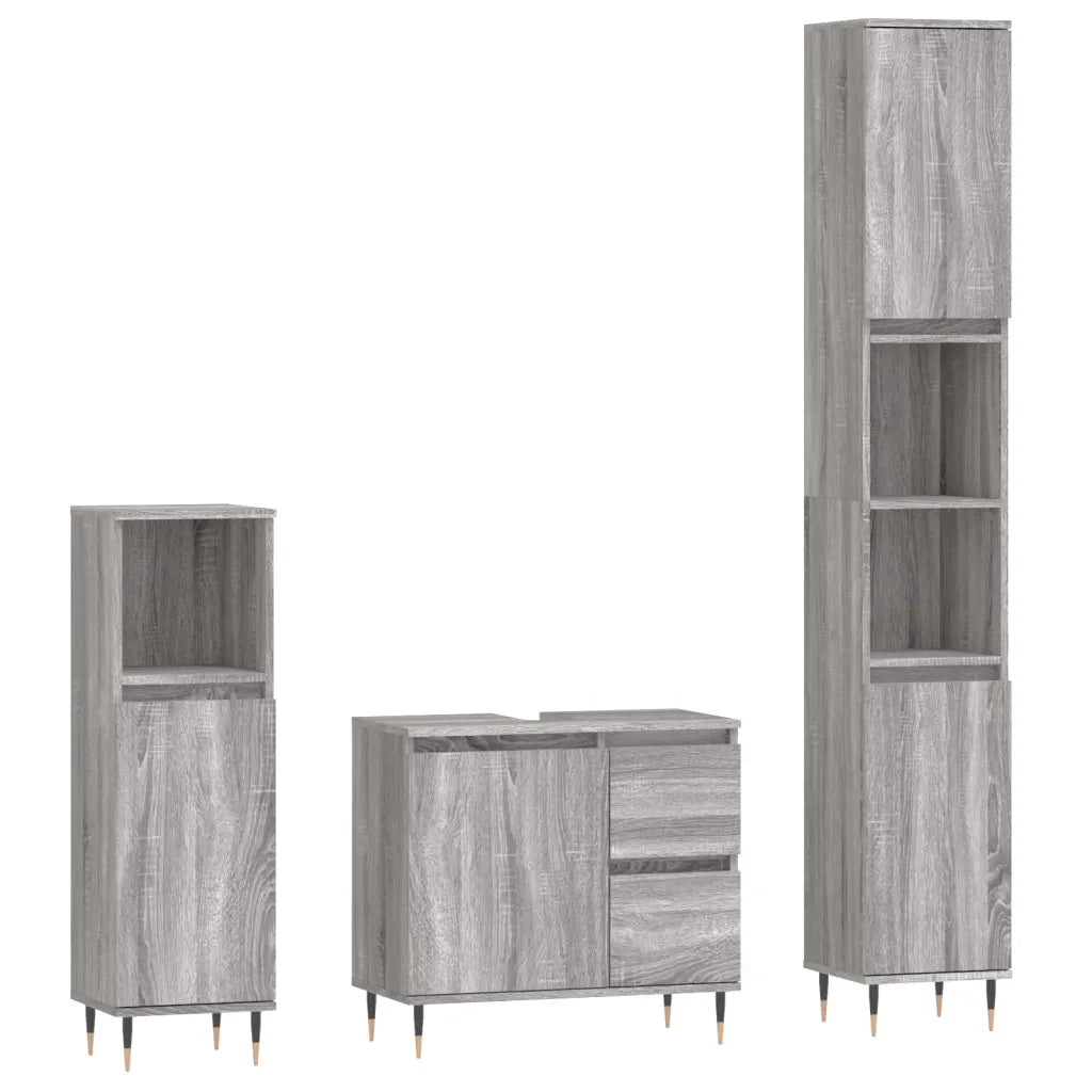 Set Mobili da Bagno 3 pz Grigio Sonoma in Legno Multistrato 3190219