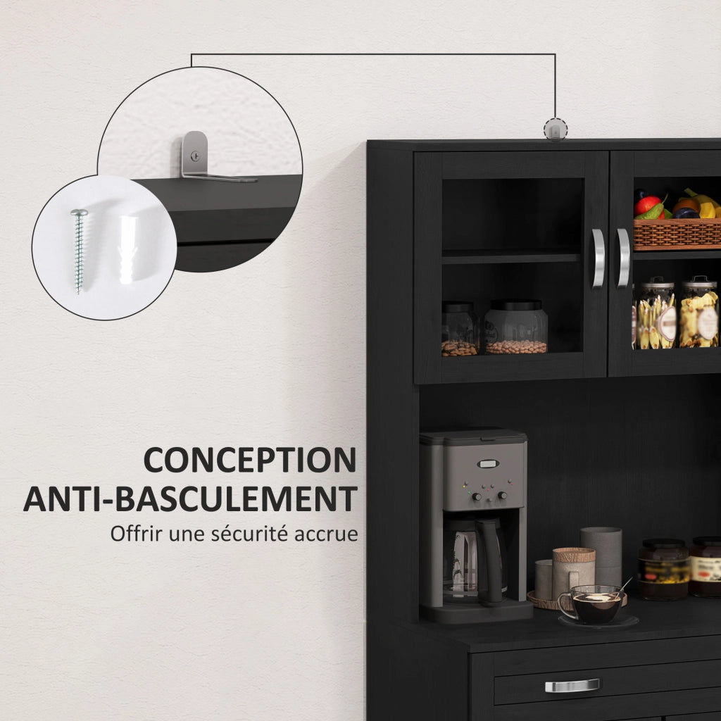 Armadio da Cucina con 4 Porte, Cassetto, Piano di Lavoro, Ripiani Regolabili ¨C Zephmum ¨C 80x48x170cm, Nero
