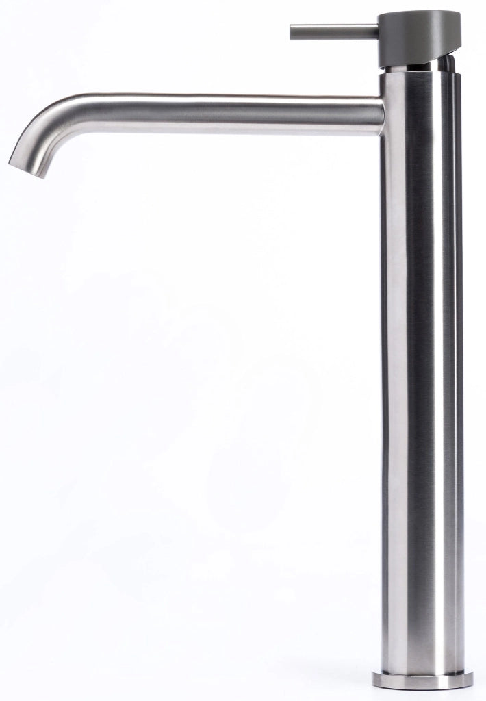 Rubinetto Miscelatore Monocomando Lavabo Alto in Acciaio Inox Satinato Maniglia Antracite