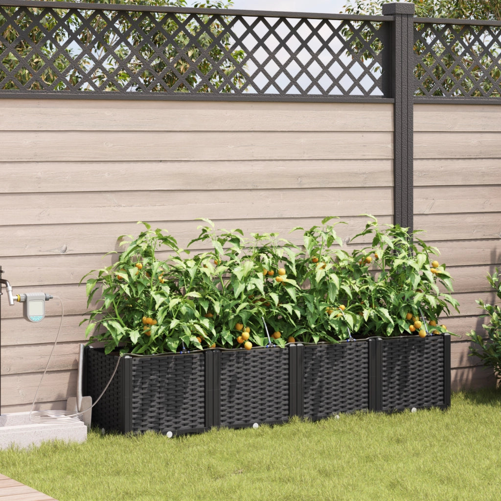Vasi da Giardino con Sistema di Irrigazione 4 pz Nero