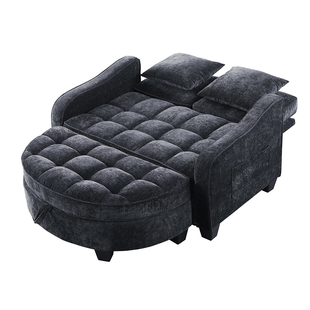 Divano multifunzione 2 in 1 - Xylo - Con pouf, legno eucalipto, nero
