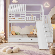 DESMIU Letto a Castello 2 Posti con Scala Contenitore, Scivolo e Cassetto 90 × 200 cm, senza Materasso