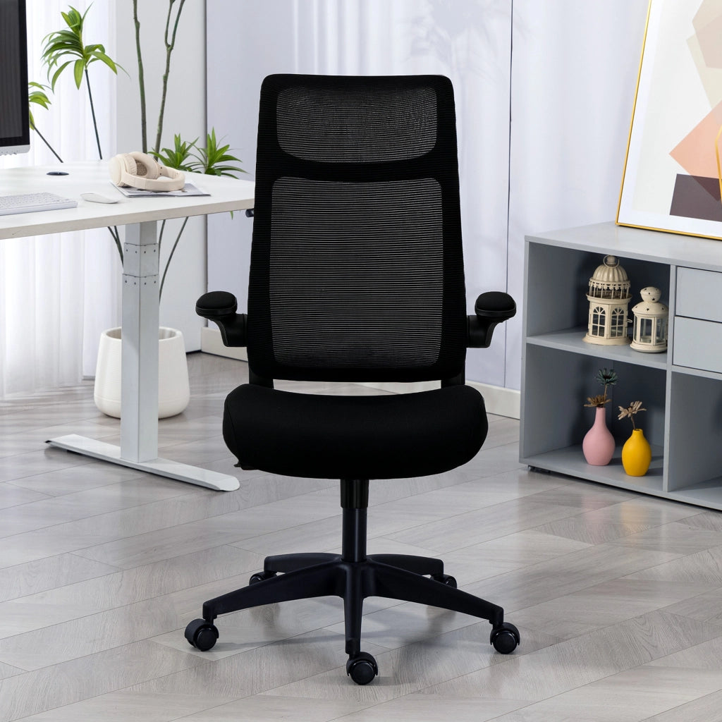 Sedia da ufficio ergonomica con schienale in rete e braccioli 3D ¨C zephmum ¨C Nero