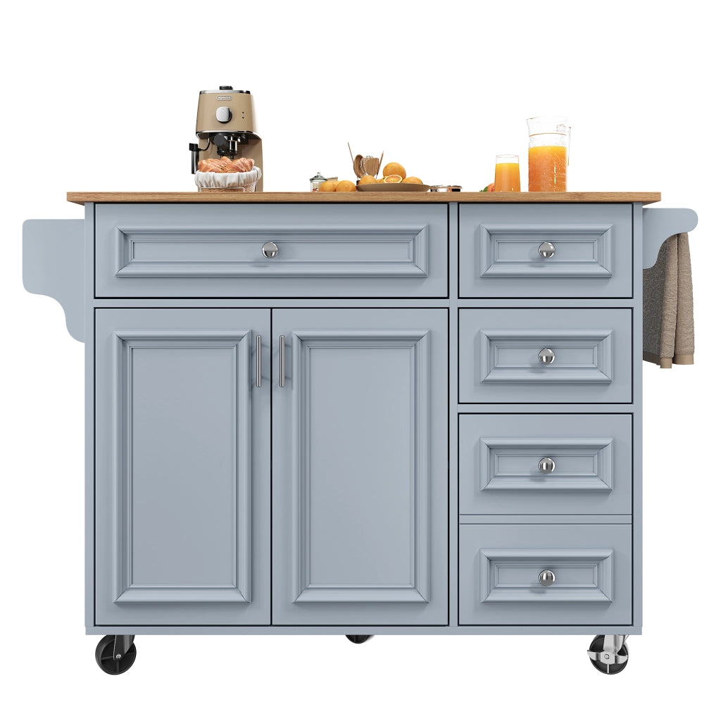 OKWISH Carrello da Cucina con Piano Pieghevole, Cassetti e Ripiani Regolabili, in MDF, Azzurro