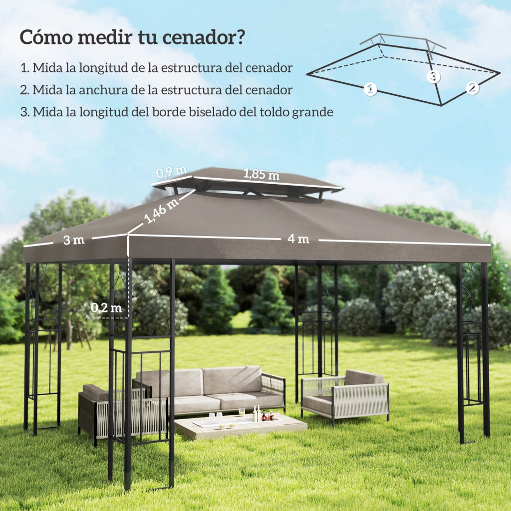 Toldo da Giardino 4x3 m ¨C zephmum ¨C Marrone, Protezione UV, Doppio Tetto