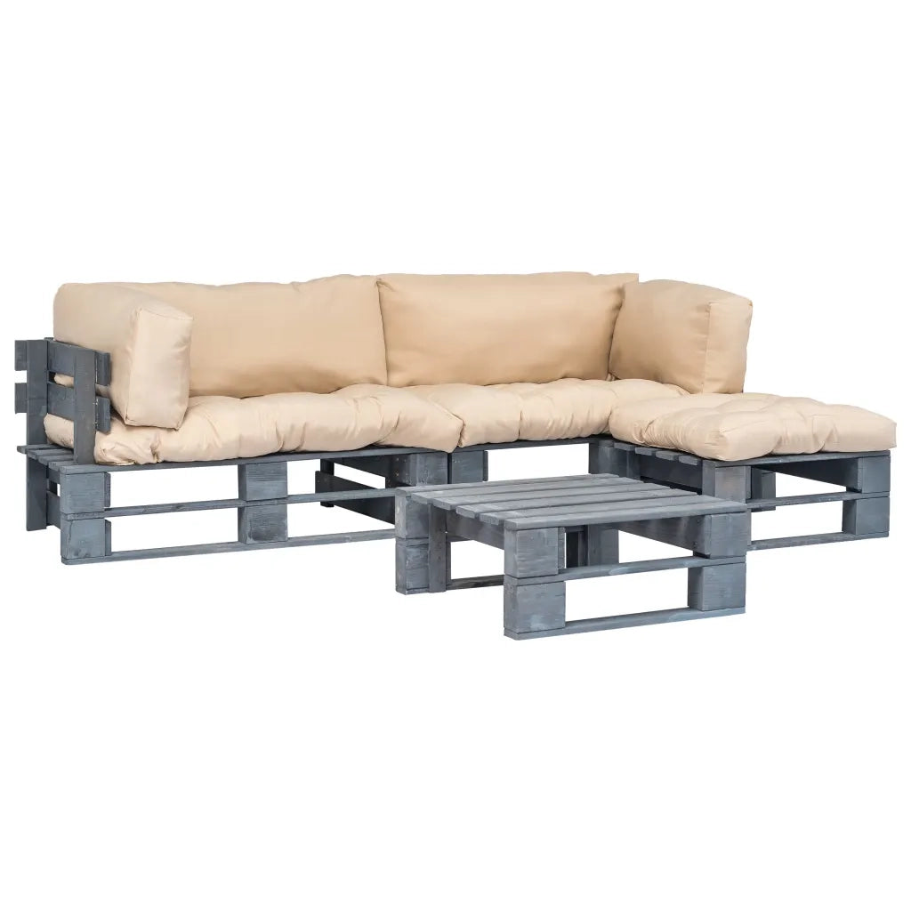 Set Divani da Giardino 4 pz Pallet Cuscini Sabbia in Legno cod mxl 44989